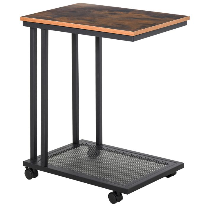 Table dappoint C – Rétro avec roulettes et étagère – pour canapé et lit – 51x36x65 cm Noir Marron