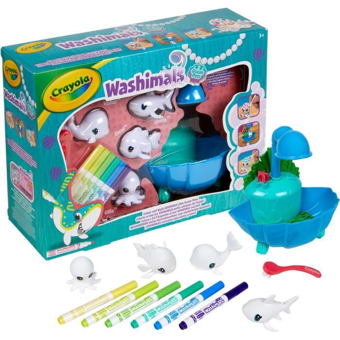 Coffret de coloriage 3D lavable - CRAYOLA - Washimals - Animaux océaniques - 4 animaux et 6 feutres