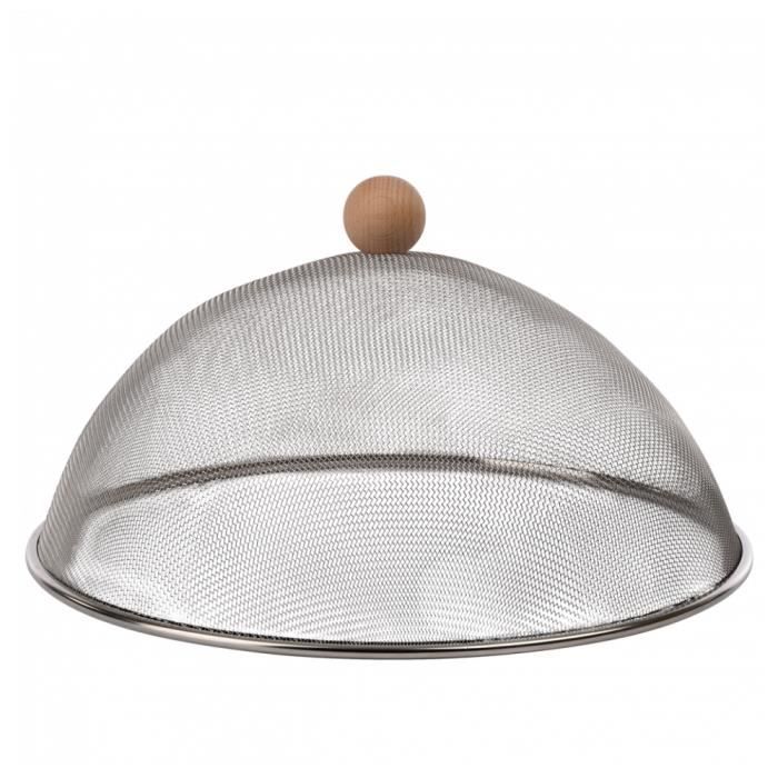 Assiettes et services d'assiettes - Cloche alimentaire avec poignée bois - D 30 x H 16,3 cm - Acier inoxydable Transparent