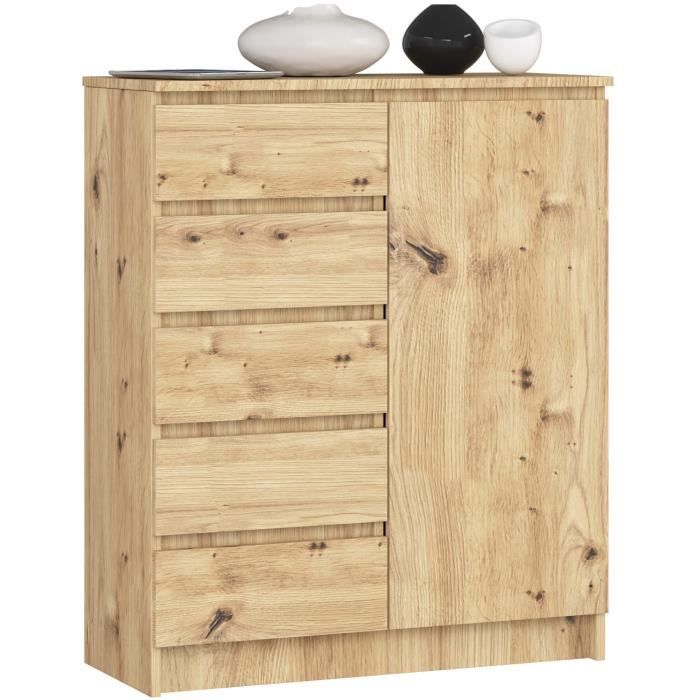 Commode AKORD K80 Chêne Artisan 80 cm 1 porte 5 tiroirs 3 étagères 80x35x97 cm Commode AKORD K80 Chêne Artisan 80 cm 1 porte 5 tiroirs 3 étagères 80x35x97 cm