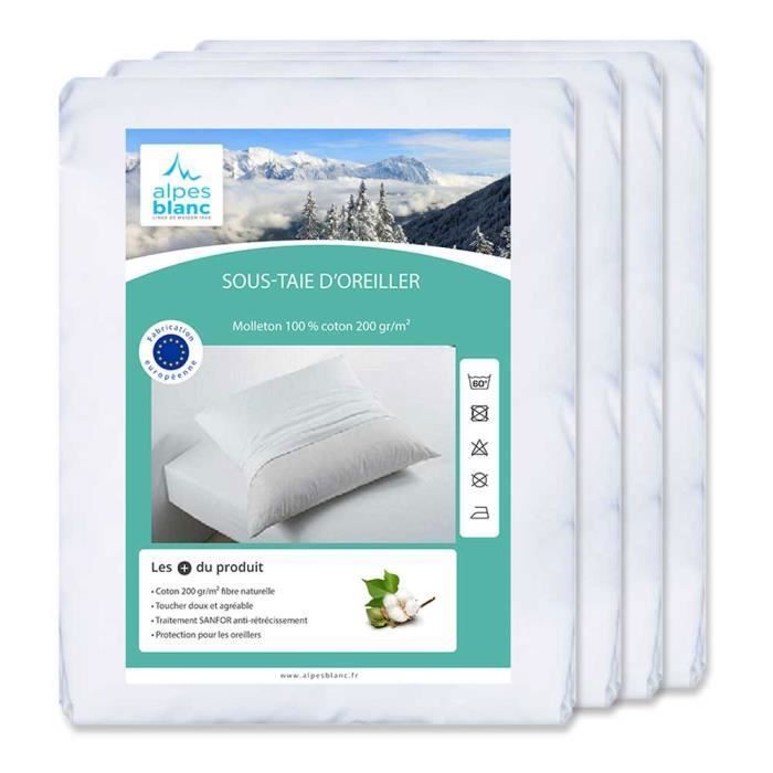 Lot de 4 housses protège oreiller 50x70 en coton / Pack de 4 sous