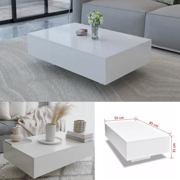 Table basse - ARAMOX - Haute brillance blanche - Rectangulaire - Bois - Panneaux de particules
