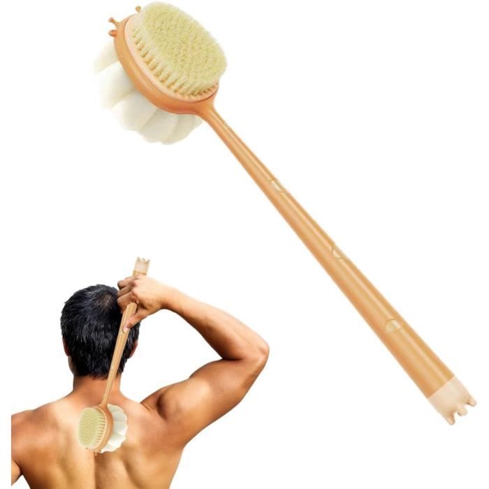 Brosse De Bain Long Manche 38 Cm - Double Face (loofah Exfoliant Et Doux), Avec Brosse à Pieds Intégrée, Pour Dos, Corps Et Exfoliation