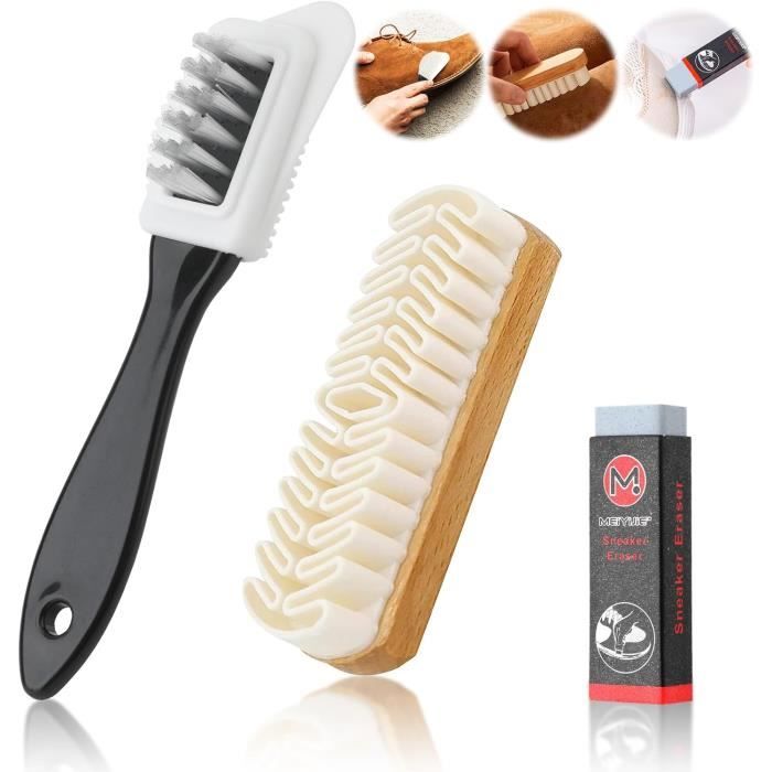 Kit De Brosses Pour Daim Et Nubuck - 3 Pièces - Brosse Crêpe, Gomme Nettoyage - Entretien Chaussures