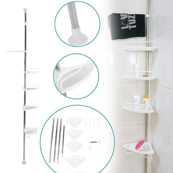 etagère d’angle de douche télescopique support de rangement support de salle de bain en aluminium de 4 niveau
