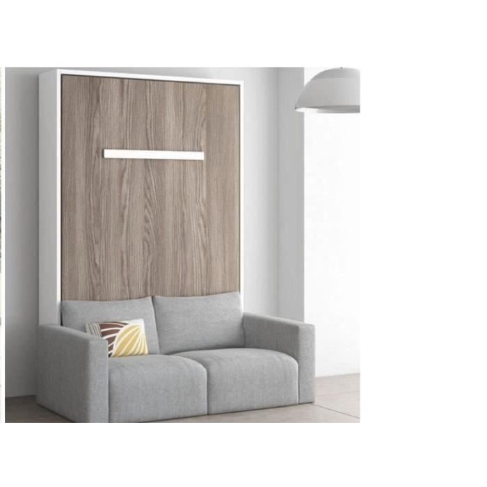 Lit escamotable vertical 140x200 cm avec canapé tissu Kimber Noyer ...