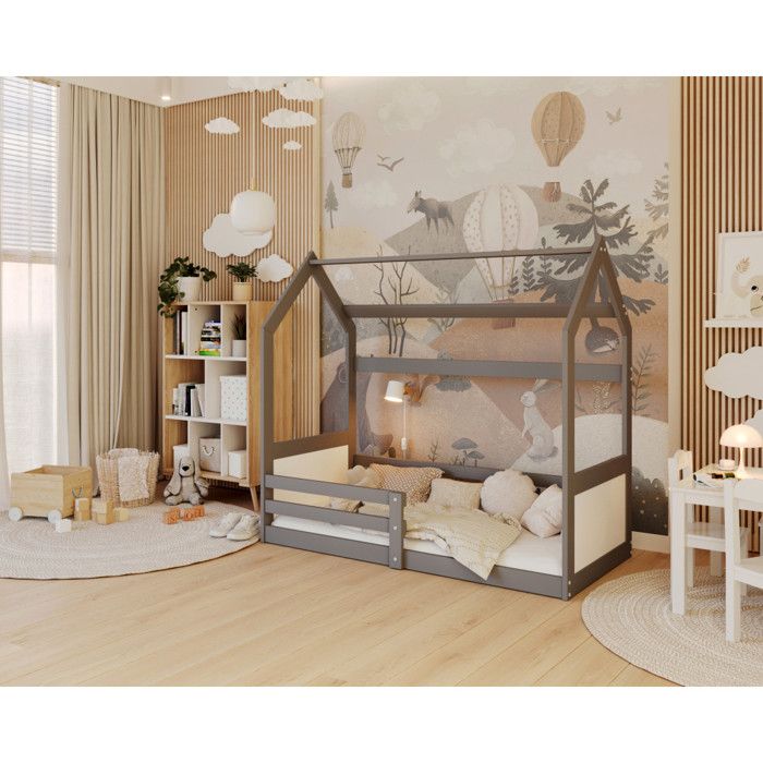 Lit Cabane Miki 80x160 -blanc Gris - blanc