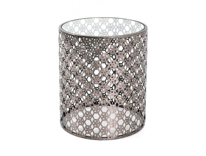 table d'appoint - loungitude - pearly - métal laqué et verre trempé - gris - 38x38x45cm