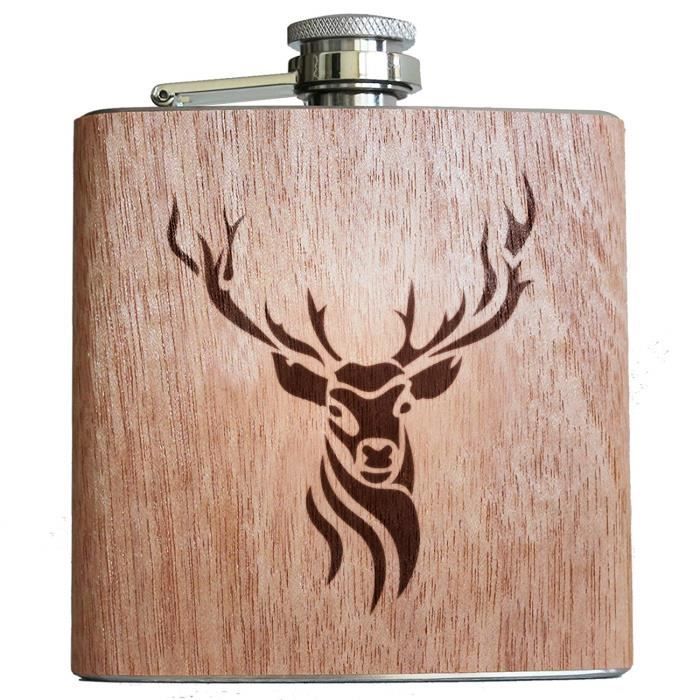 J/ä ger F/ö rster Jagd Figurine en Bois pour Homme Pixelstudio Flasque en Bois de cerf 6 oz avec Gravure