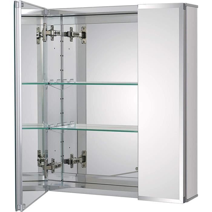 fundin armoire miroir en aluminium pour salle de bain ou montage en saillie, avec porte miroir double face, 50 x 61 cm, etage