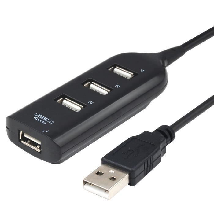 TRIXES Câble d'extension et répartiteur "multi hub" 4 ports USB compact pour ordinateurs noir