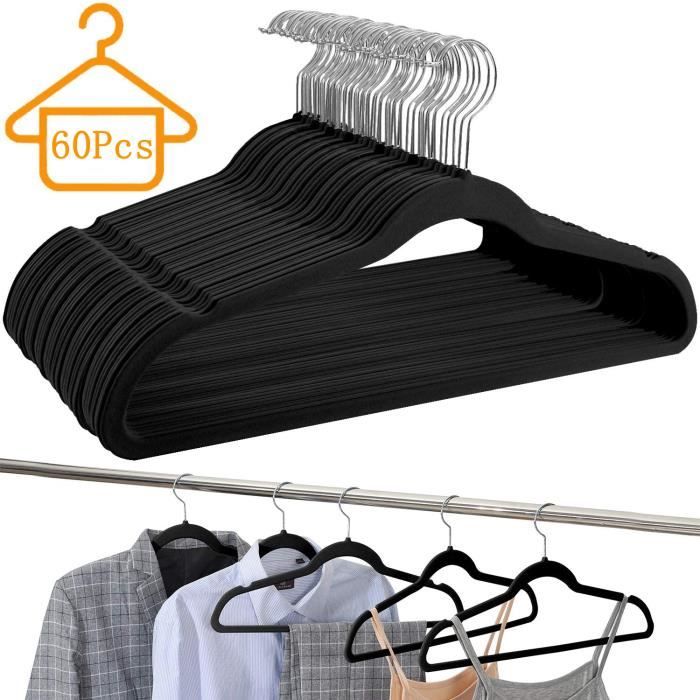 Cintres en Velours Lot de 60 Crochet pivotant à 360° Longueur 42 cmAntidérapant pour Costumes Chemises Robes Cravates Noir