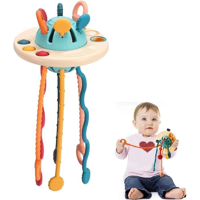 Jeu Sensoriel Bébé Silicone Montessori - Hochet Tirette Motricité Fine 1 An