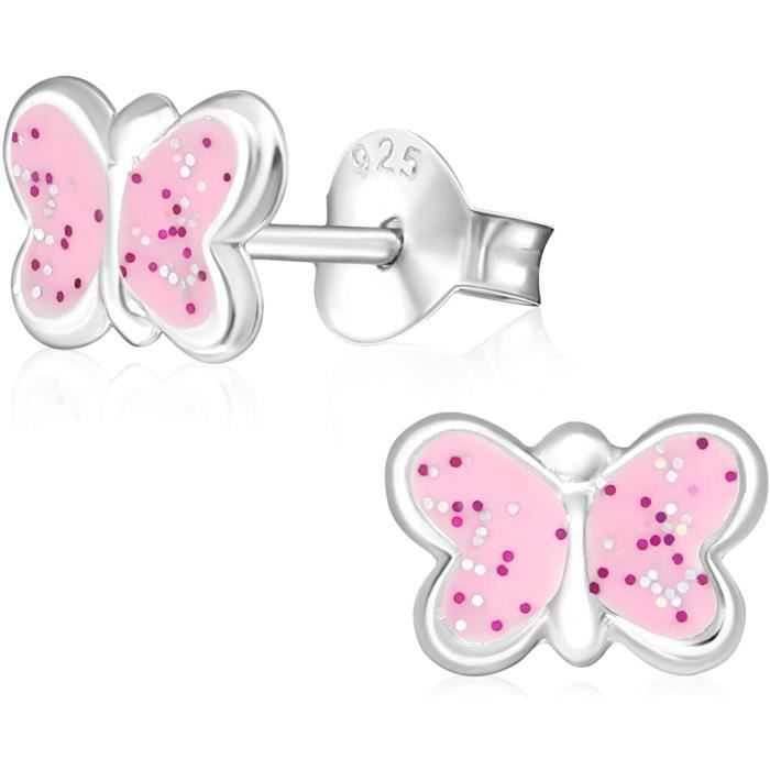 Boucles D'Oreilles Enfant Papillon Blanc/Lilas – Argent 925 Véritable – Laimons Kids Mignon Et Hypoallergénique