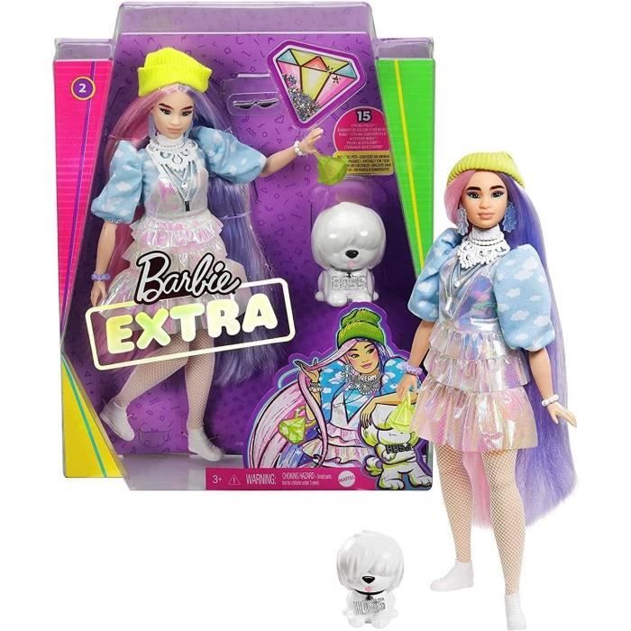 Barbie-Poupée Barbie® Extra - Aux cheveux bruns striés de rose et son panda - HKP93 pas cher