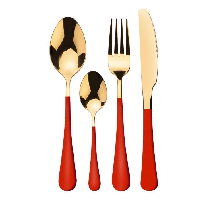 Service dargenterie - Or rouge - 4 pièces - Acier inoxydable - Compatible lave-vaisselle - Pour adultes