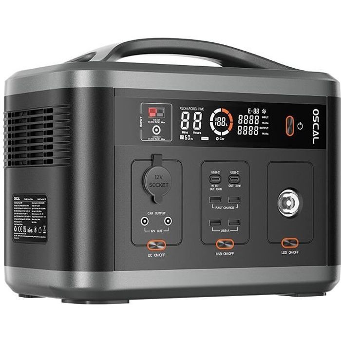 Station D'Énergie Portable OSCAL PM3600 3600Wh - Charge En 1.2h, 14 Sorties, Batterie LFP - Pour Maison, Camping, Panneaux Solaires Compatibles