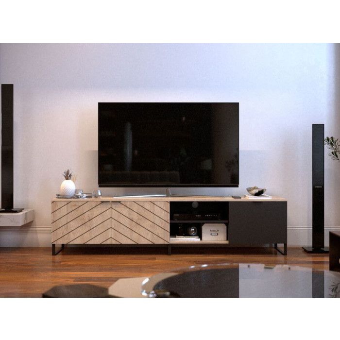 BOBOCHIC Auxane - meuble TV - bois et noir - 200 cm - style contemporain - Bois / Noir BOBOCHIC Auxane - meuble TV - bois et noir - 200 cm - style contemporain - Bois / Noir