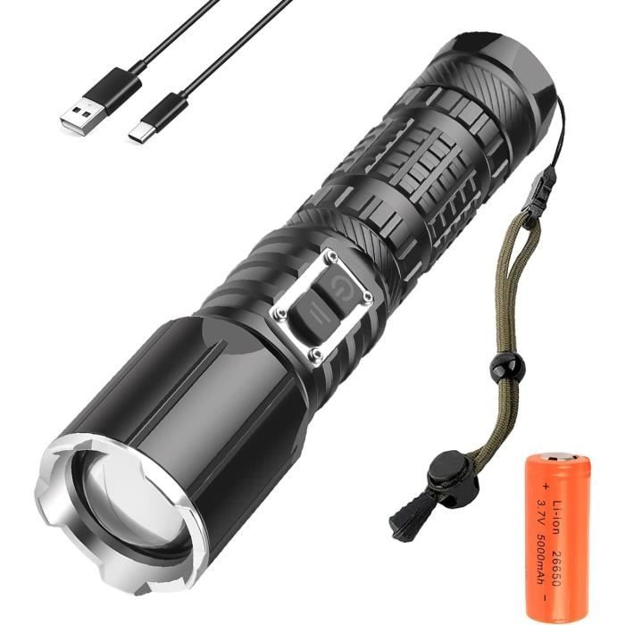 Lampe Torche LED Ultra Puissante - Rechargeable, 5 Modes Ecran Lcd Ideale Pour Camping Randonnee Peche Et Urgences 96215191