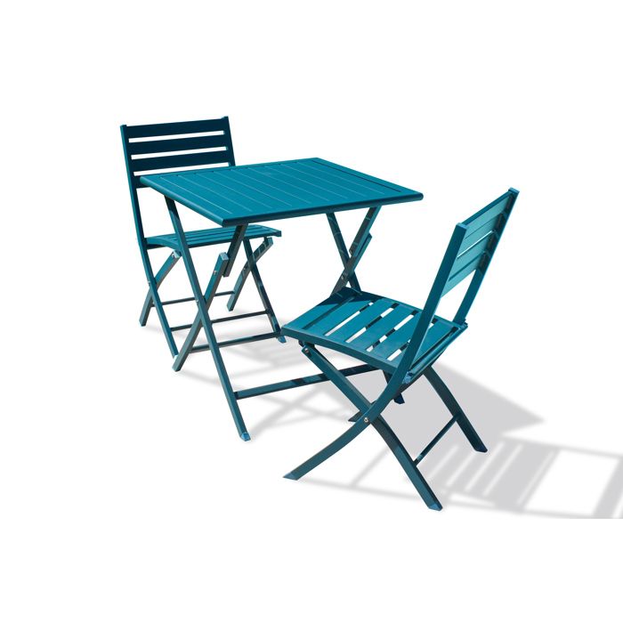 Ensemble repas de jardin 2 carré places en aluminium - Bleu canard - MARIUS Ensemble repas de jardin 2 carré places en aluminium - Bleu canard - MARIUS