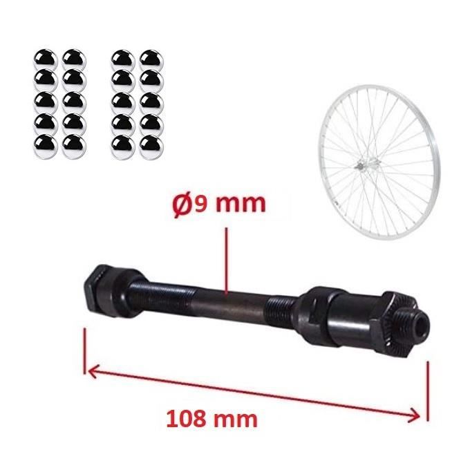 AXE DE ROUE AVANT DIAMETRE 9MM x LONGUEUR 108MM CREUX 20x BILLES
