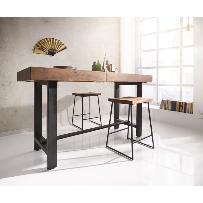 Tablebar Blokk acacia marron 165x60 cm avec pieds métal table de bar