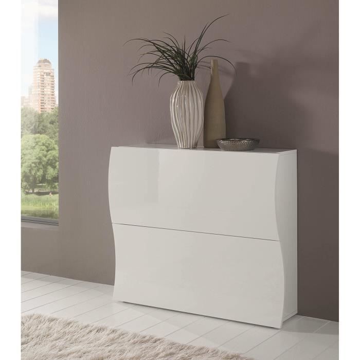 Dmora Meuble à chaussures Andrea Armoire polyvalente avec 2 portes battantes 101x27h82 cm Blanc brillant