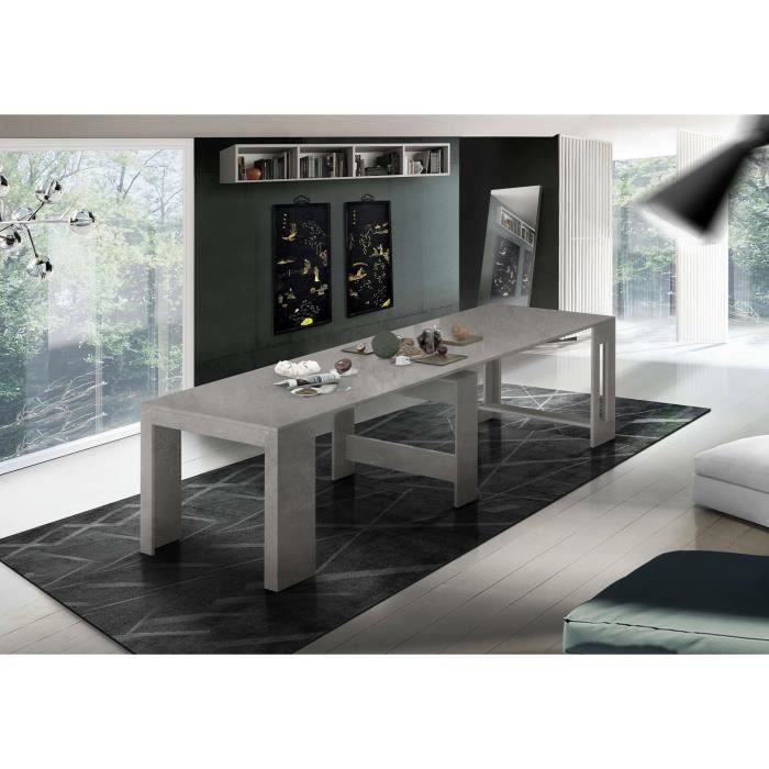 table à rallonge martino - dmora - rectangulaire - mélamine - gris - 300x90h77 cm