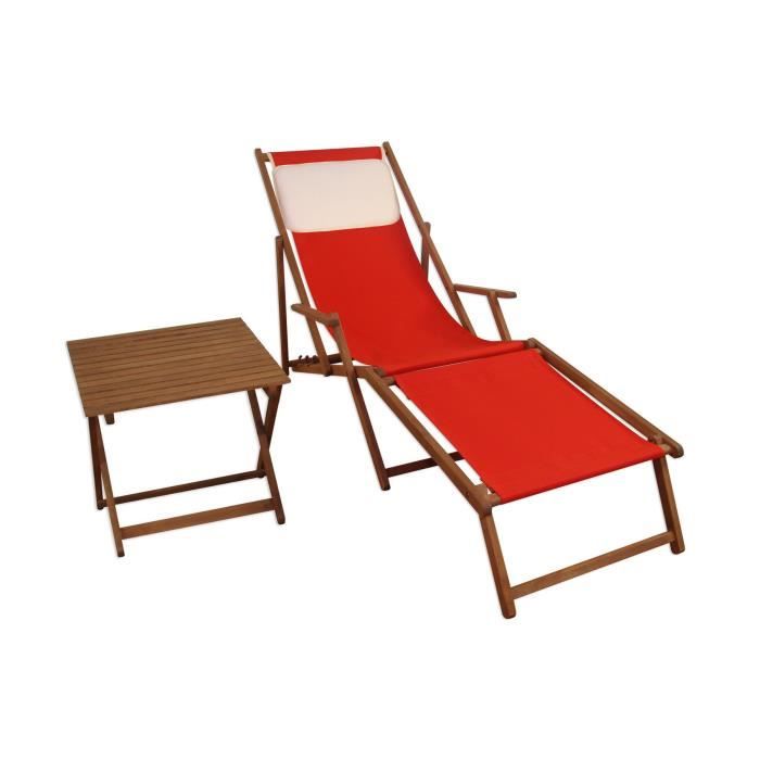 chaise longue de jardin rouge, bain de soleil pliant, repose-pieds, table, oreiller 10-308ftkh