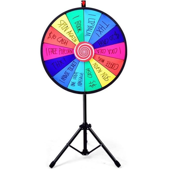 GIANTEX Roue de la Fortune avec 14 Emplacements Trépied Rétractile 114-156CM Brosse et Marqueur Effaçable Fournis