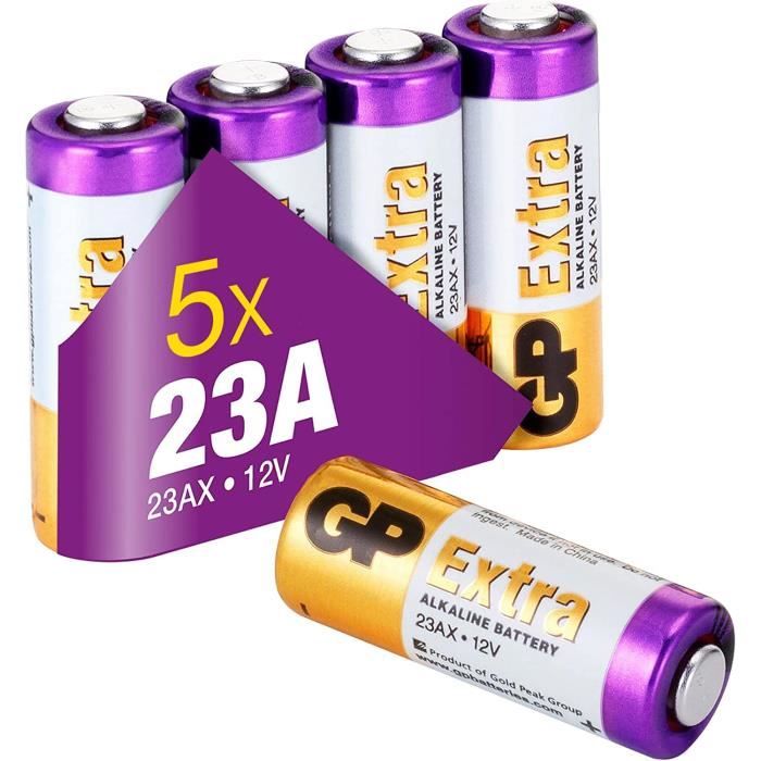 Piles 23A 12v - MN21 - Lot de 5 | GP Extra | Batteries Alcalines 23A, A23, 23AE, MN21, V23GA - Longue durée, très puissantes