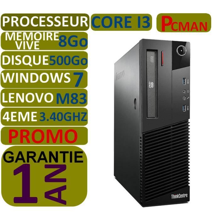 Vente Ordinateur de bureau Pc Bureau Lenovo thincentre m83 Core i3-4130 @ 3.40 ghz DISQUE DUR 500GO Mémoire Vive 8 Go WINDOWS 7 PRO 64 Bits. pas cher Vente Ordinateur de bureau Pc Bureau Lenovo thincentre m83 Core i3-4130 @ 3.40 ghz DISQUE DUR 500GO Mémoire Vive 8 Go WINDOWS 7 PRO 64 Bits. pas cher