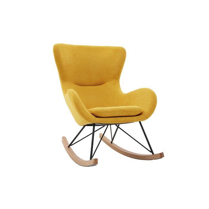 rocking chair - miliboo - eskua - velours jaune moutarde - style scandinave-nature - avec accoudoirs