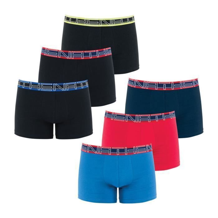 Lot de 6 Boxers Noir, Gris, Bleu, Coton Garcon Uni