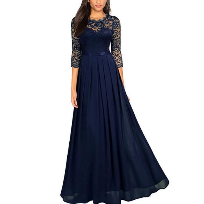 Robe D'été Femme En Mousseline - Col Rond, Dentelle, Fente - Longue Robe De Soirée Ou Demoiselle D'honneur - Tissu Polyester/coton Léger - 8