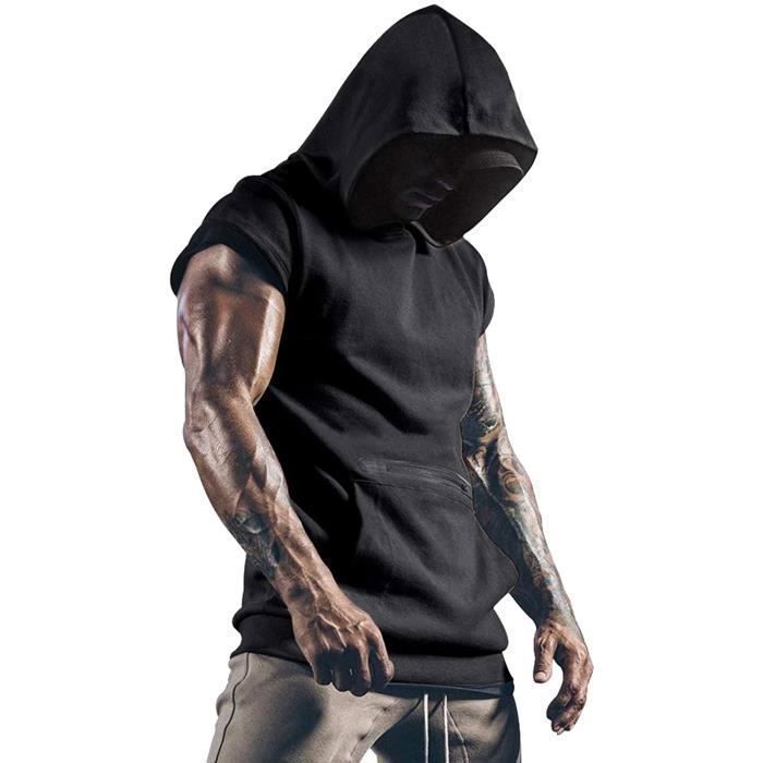 Lomon Débardeur à Capuche Homme Sans Manches - Gris Foncé S - Sport Musculation Running