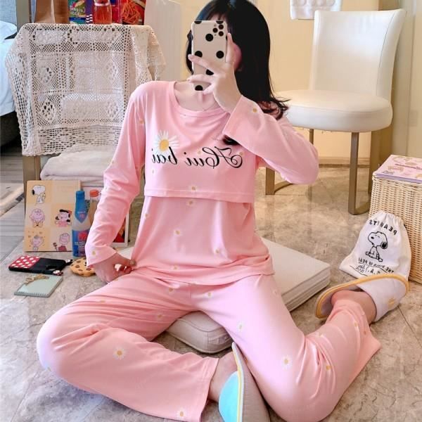 Ensemble Pyjama Maternité Allaitement - Haut Et Pantalon Doux Et Confortable