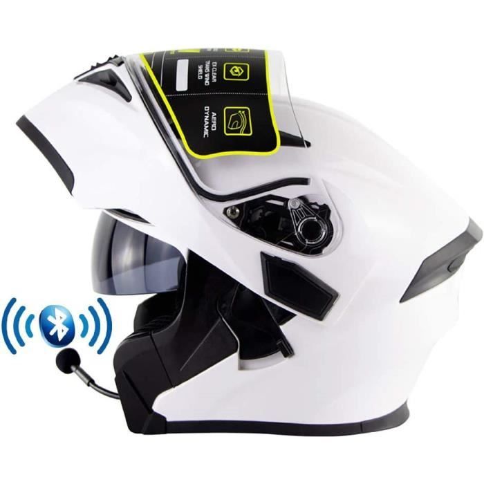 Bluetooth Casque Moto Modulable ECE Homologué Casque Intégral Flip Up avec Double Visière Anti-Buée, Casque De Moto Scooter pour Adulte Homme Et Femme E,S(55-56CM