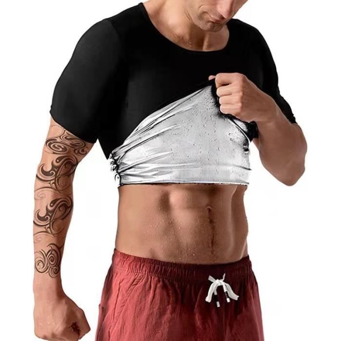 Vêtements de Sudation Homme Gilet Minceur Sauna T Shirt Amincissante Ventre Plat Survêtement Manches Courte Fitness Sport