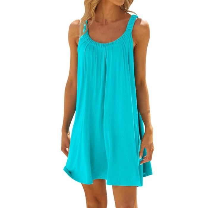 Robe D'été Maxi Sans Manches - Style Plage élégant - Tissu Respirant Avec Poches - Polyester élasthanne