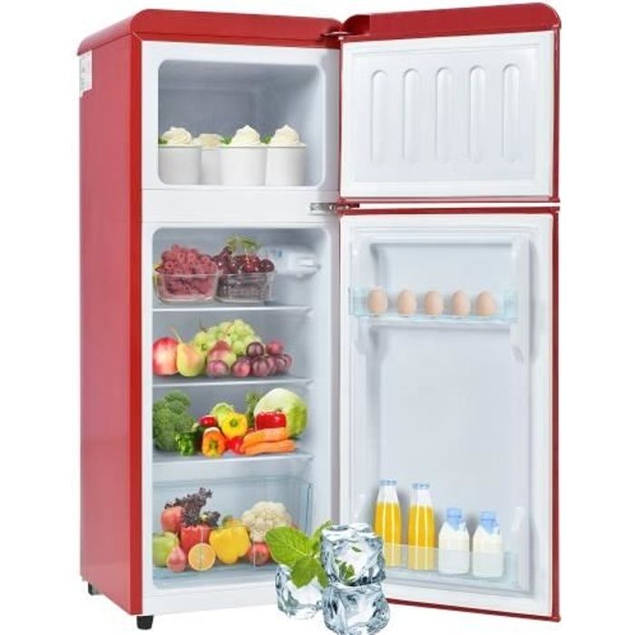 Réfrigérateur congélateur haut rétro 92L - JAERLIUB - Congélateur haut - Rouge