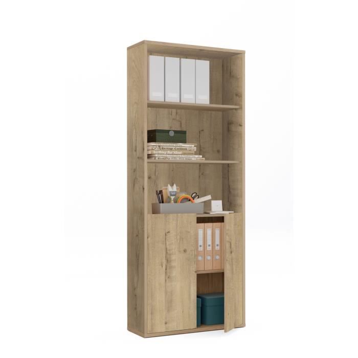 Bibliothèque étagère de rangement coloris chêne doré Longueur 75 50 x Profondeur 33 x hauteur 196 50 cm Bibliothèque étagère de rangement coloris chêne doré Longueur 75 50 x Profondeur 33 x hauteur 196 50 cm