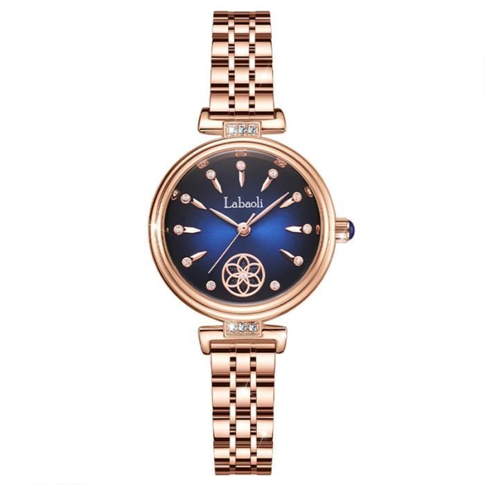 SHARPHY Montre femme de marque diamant bracelet en acier étanche bleu mode grâce luxe
