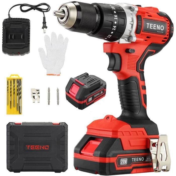 Brushless Perceuse visseuse a percussionTEENO, Perceuse-visseuse sans fil 2×2.0 Ah