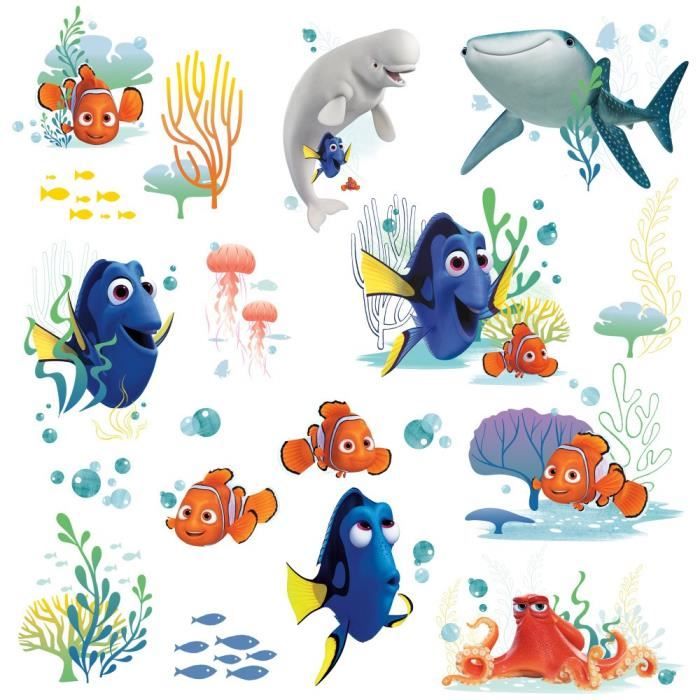 ROOMMATES Lot de 19 stickers DISNEY LE MONDE DE DORY repositionnables 4 feuilles de 10,1cm x 44,1cm