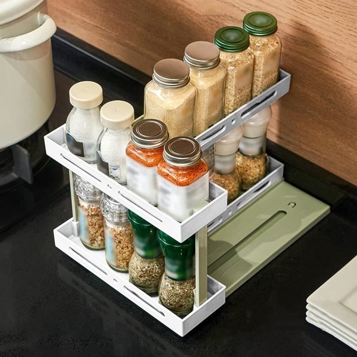 étagère à épices rotative à double couche - étagère de rangement multifonction pour cuisine, vert[h7071]