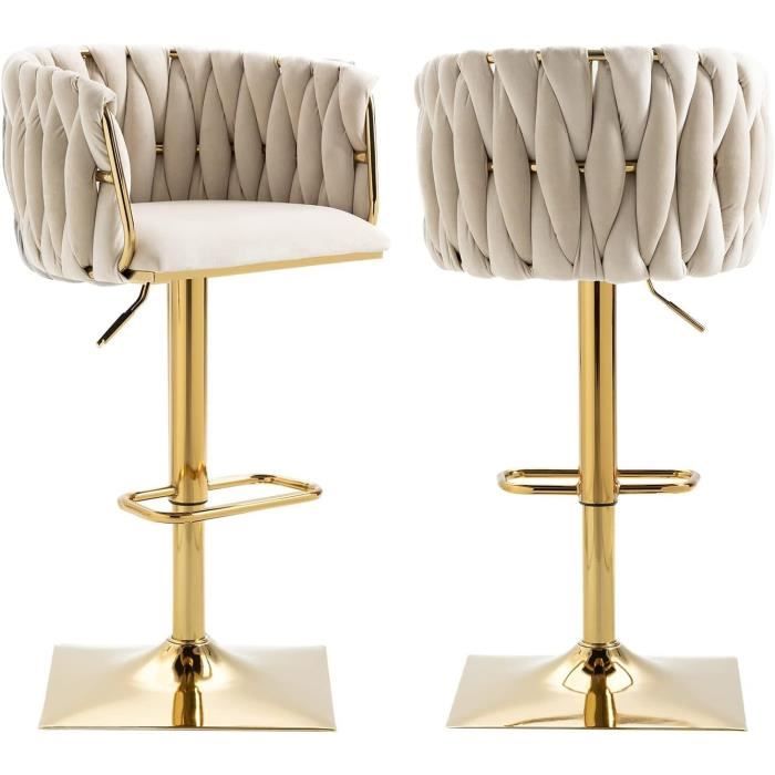 Ensemble De 2 Tabourets De Bar Modernes Avec Dossier - Velours Doux, Pieds Métal Doré - Hauteur D'assise 65 Cm - Couleur Bleu