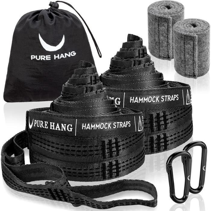 LeaderPro 2 Sangles Pour Hamac, 3m*2,5cm, Portée Maximale De 400kg, Suspension D'accessoires Pour Hamac De Camping Avec 2 Mousquetons, 1 Crochet