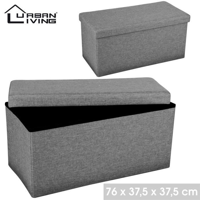 pouf cube pliable en tissu gris - urban living - 76 x 37,5 x 37,5 cm