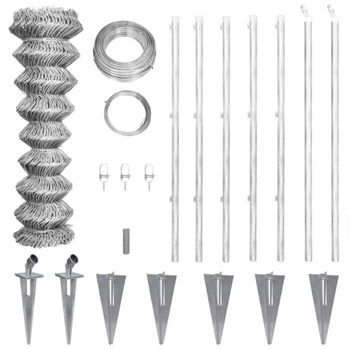 vidaXL Clôture à mailles losangées et poteaux acier galvanisé 15x1 m 141503